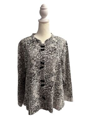Habitat Long Sleeve Lace Print Button Up Top Blouse Black White Small